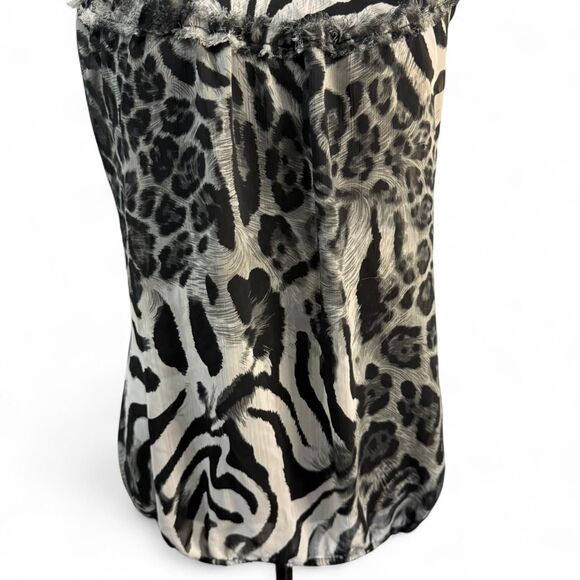 Vigoss Collection Y2K Animal Print Cami Top L Black White Zebra Leopard Ruffle - Picture 6 of 8